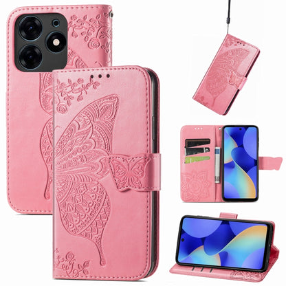 Pink embossed butterfly floral leather phone wallet case with card slots and side strap