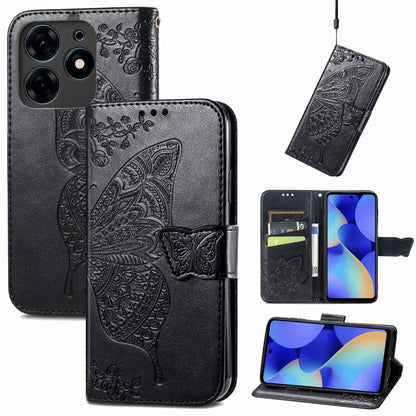 Black embossed butterfly floral leather folio phone case with card slots and viewing stand