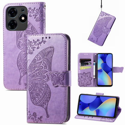 Purple embossed butterfly and flower leather wallet phone case with card slots