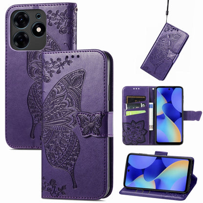 Dark purple embossed butterfly and flower leather wallet phone case with card slots
