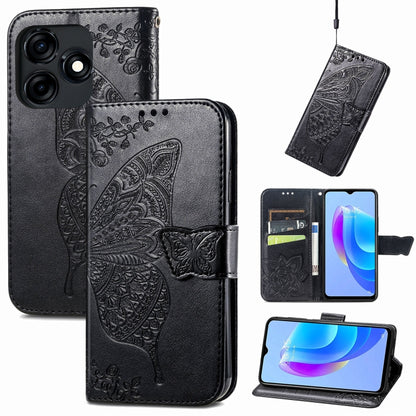 Black embossed butterfly and flower leather wallet phone case with card slots