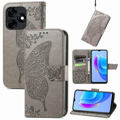 Light gray embossed butterfly and flower leather wallet phone case with card slots