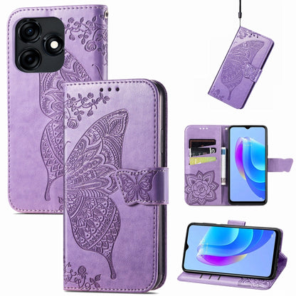 Lilac embossed butterfly and flower leather wallet phone case with card slots