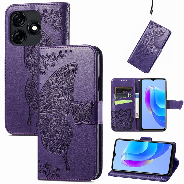 Violet embossed butterfly and flower leather wallet phone case with card slots