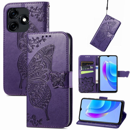 Violet embossed butterfly and flower leather wallet phone case with card slots