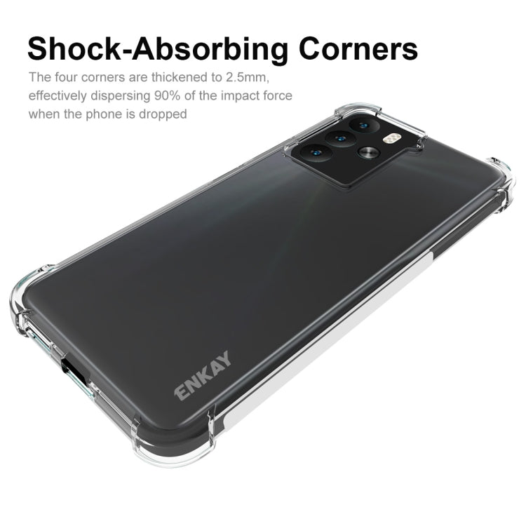 Transparent phone case with shock-absorbing corners and ENKAY branding on back