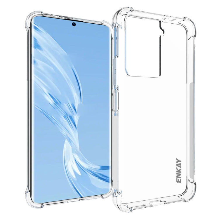 Transparent TPU phone case showing front and back openings with ENKAY logo