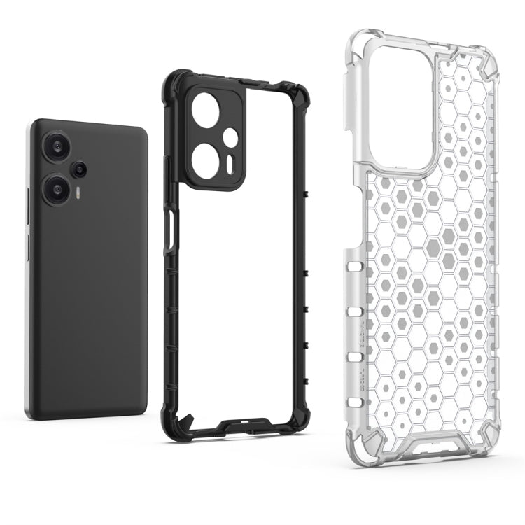 Rugged honeycomb phone case set: black and clear/white covers with camera openings