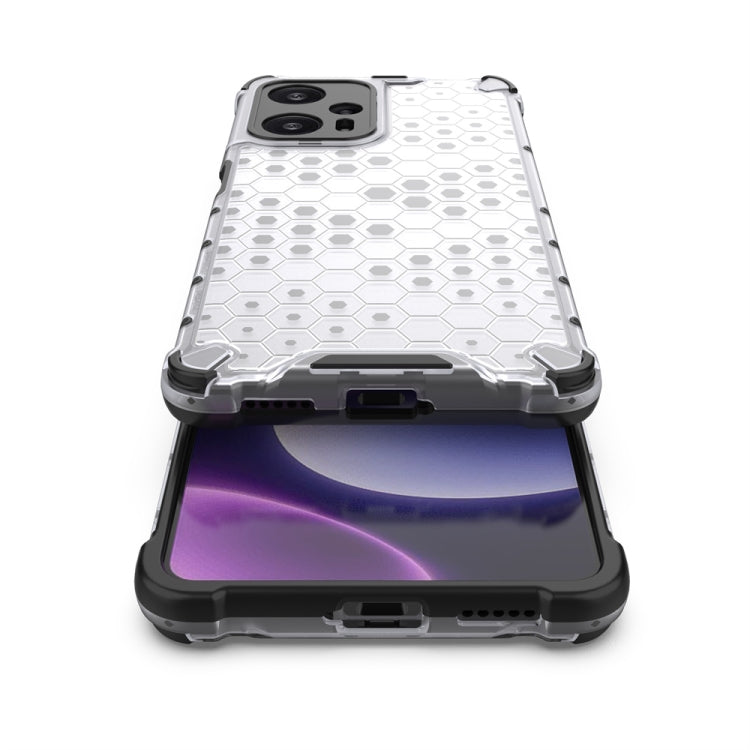 White honeycomb shockproof phone case with purple screen showing through