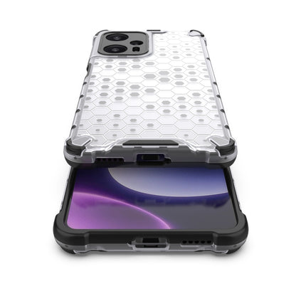 White honeycomb shockproof phone case with purple screen showing through