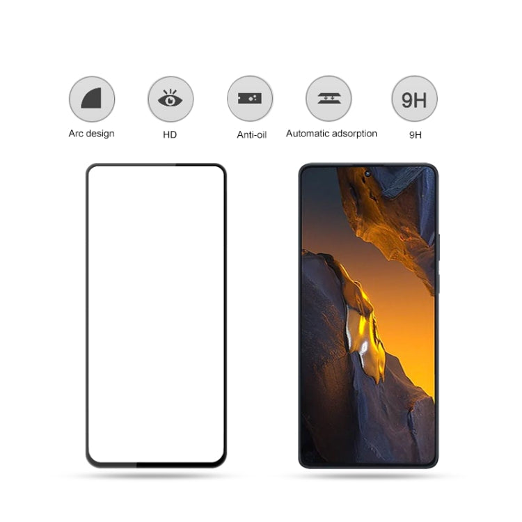 Tempered glass screen protector film showing arc edge and 9H hardness