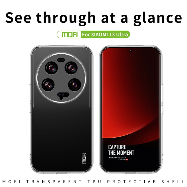 Clear TPU phone case for Xiaomi 13 Ultra, showing back camera cutout and view
