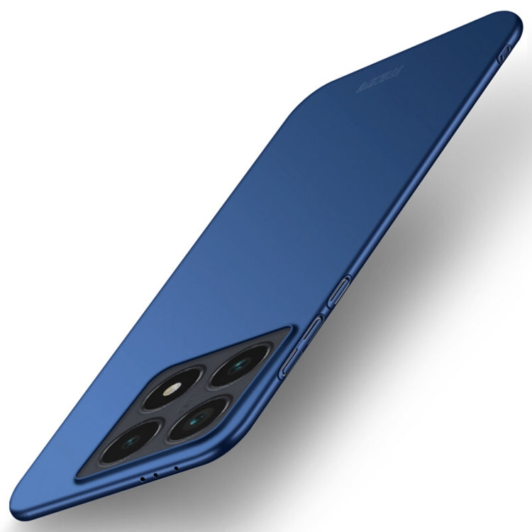 Ultra-thin hard phone case, blue, micro-frosted finish, camera module cutout.