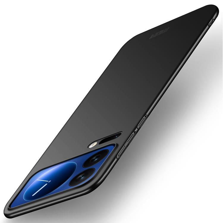 MOFI micro-frosted hard phone case, ultra-thin black showing camera cutouts and openings