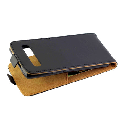 Leather phone case for Pixel 7A with flip cover and card slot, black with tan lining