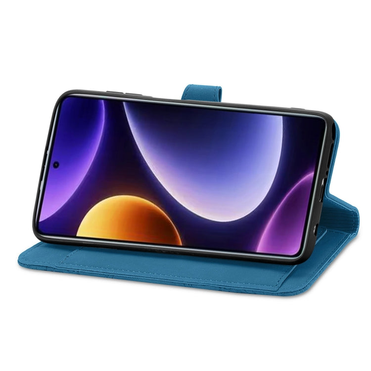 Blue leather flip phone case with wrist strap and front cover for screen protection