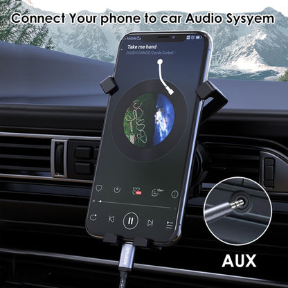 USB-C to 3.5mm audio aux cable connection with visible plugs for phone audio