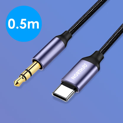 0.5 m USB-C to 3.5mm audio aux cable with braided black-and-blue finish