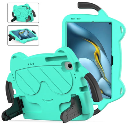 Mint and black shockproof tablet case with built-in handle and kickstand
