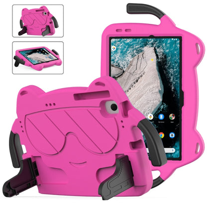 Pink kids tablet case with shockproof hard shell and front hand strap grips