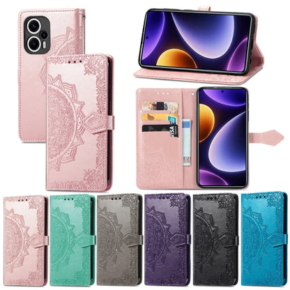 Embossed leather phone case set with mandala pattern, multiple colors, folio style