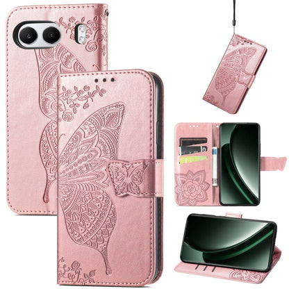 Rose Gold embossed leather phone case with butterfly and flower pattern, wallet flip style