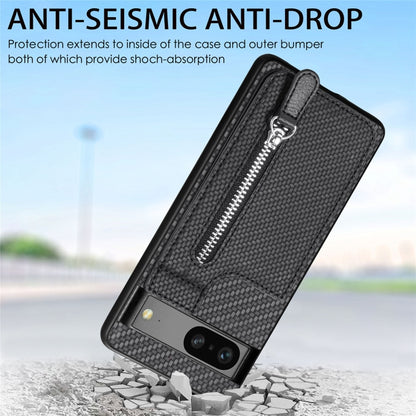 Black textured flip phone case with vertical zipper, angled for drop protection