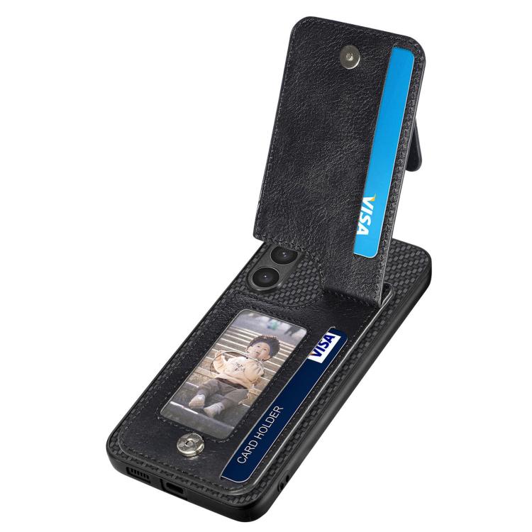 Blue flip phone case with vertical zipper and card/ID window