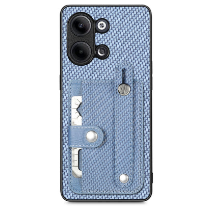 Blue textured phone case with card holder, kickstand tab, and tool knife details