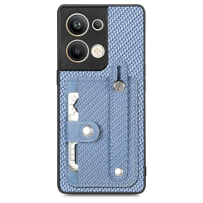 Blue textured wallet kickstand phone case with card slots and tool knife