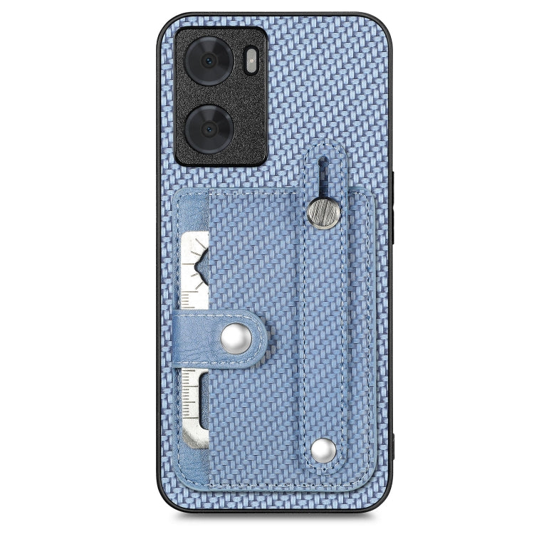 Blue woven phone case with kickstand, card slots, and tool knife cutout