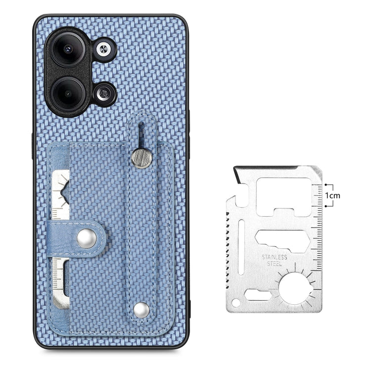 Blue woven phone case with card holder and included tool knife