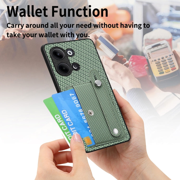 Green woven card wallet phone case with wrist strap and card slot