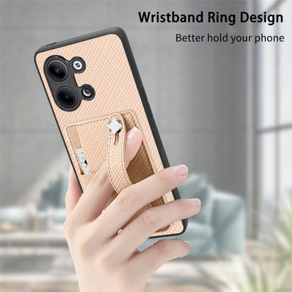Khaki woven phone case with wristband ring and card holder