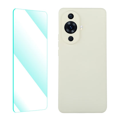 Beige liquid silicone phone case with tempered glass screen protector for Huawei Nova 11