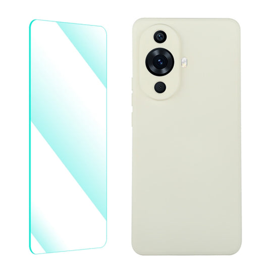 Beige liquid silicone phone case with tempered glass screen protector for Huawei Nova 11