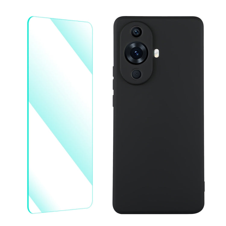 Black liquid silicone phone case with tempered glass screen protector for Huawei Nova 11