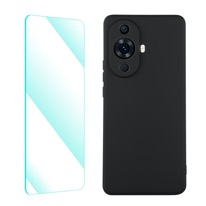 Black liquid silicone phone case with tempered glass screen protector for Huawei Nova 11