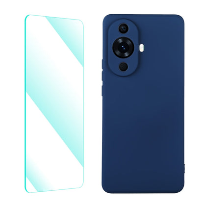 Dark blue liquid silicone phone case with tempered glass screen protector for Huawei Nova 11