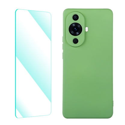 Dark green liquid silicone phone case with tempered glass screen protector film