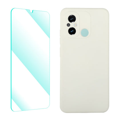 Beige liquid silicone phone case with tempered film, dual camera cutouts