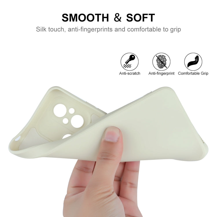 Beige liquid silicone phone case with smooth matte finish, held in hand