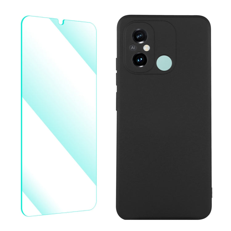 Black liquid silicone phone case with tempered film, dual camera cutouts