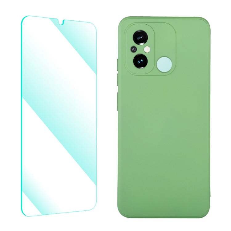 Liquid silicone phone case with tempered film, dark green