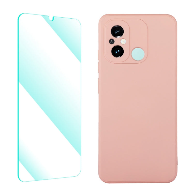 Liquid silicone phone case with tempered film, pink
