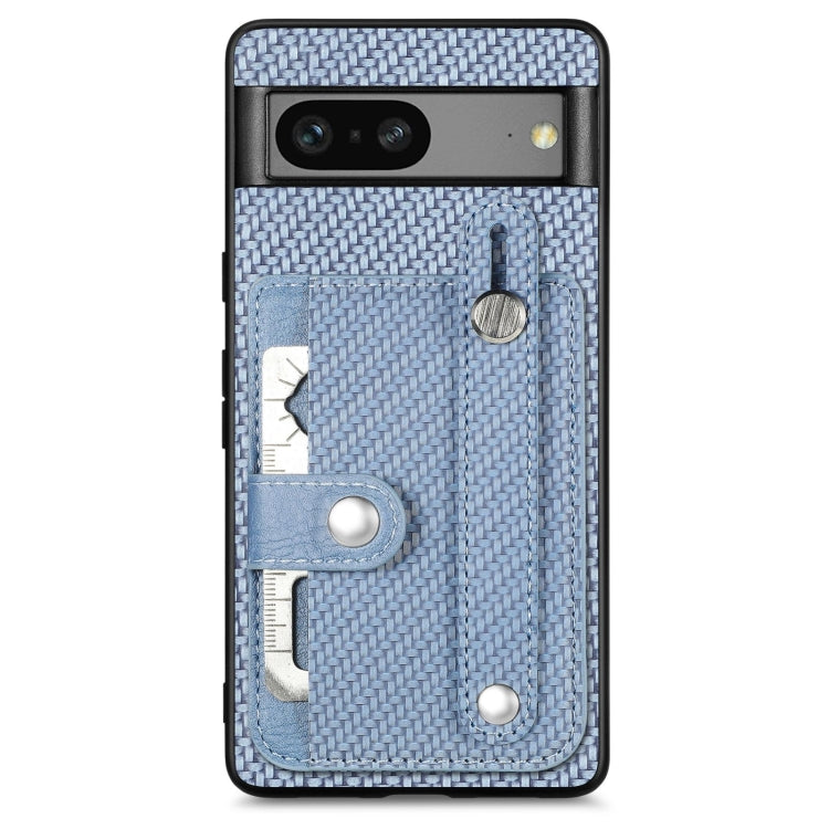 Light blue woven phone case with card wallet slot and kickstand, back view