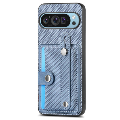 Light blue woven phone case with card wallet slot and kickstand on back