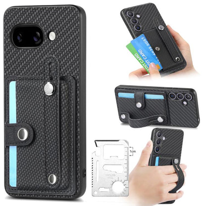 Black woven card wallet phone case with kickstand, card slot, wrist strap