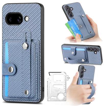 Blue woven card wallet phone case with kickstand, card slot, wrist strap