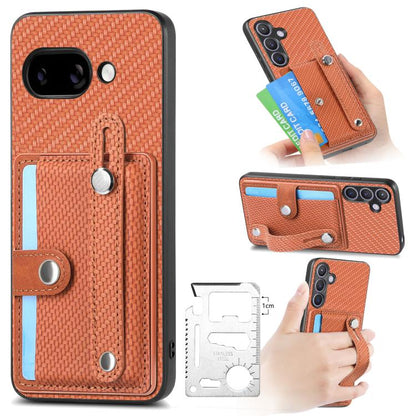 Wristband kickstand card wallet phone case with lanyard, orange woven texture